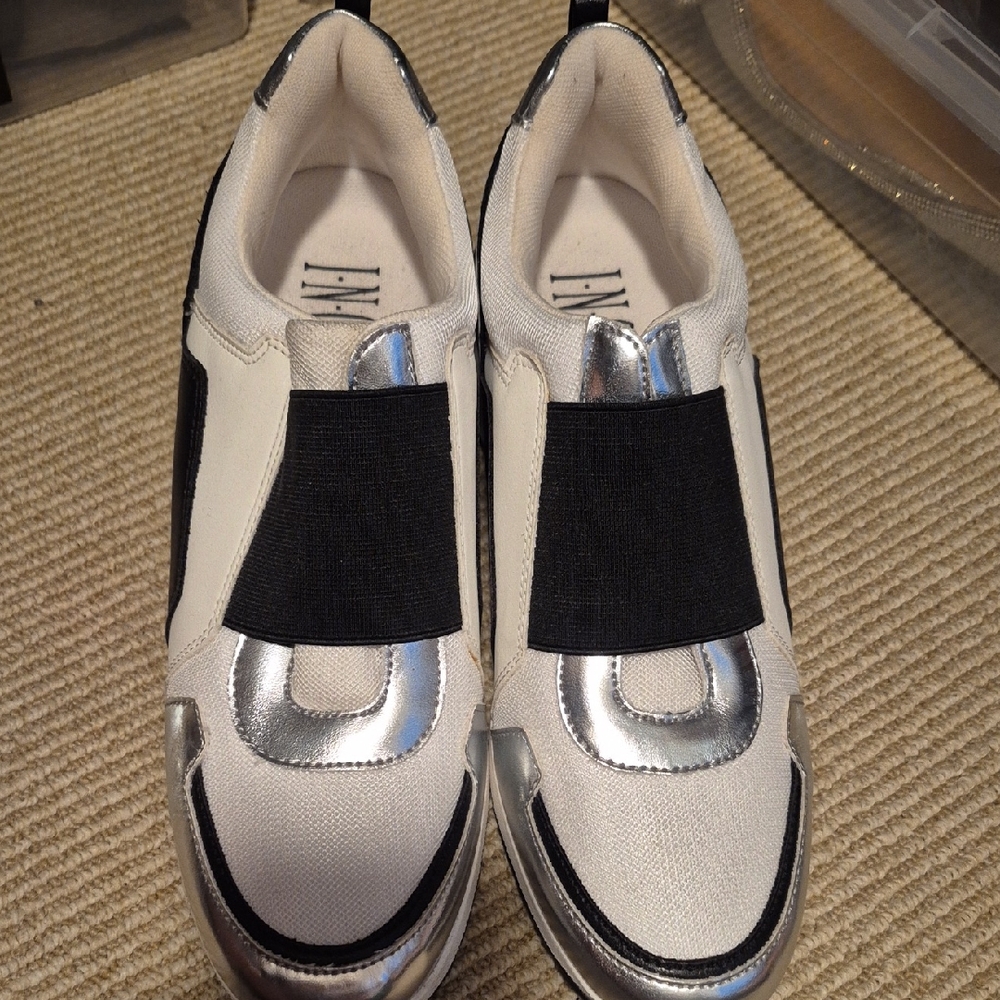 INC International Concepts White Silver and Black Slip-On Sneakers